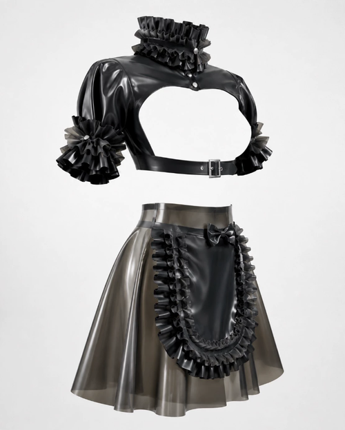 0.4 mm Latex Maid-Inspired Top & Skirt Set | Custom Color