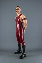 Men’s Sleeveless Latex Catsuit with Chest Zip – Red or Green