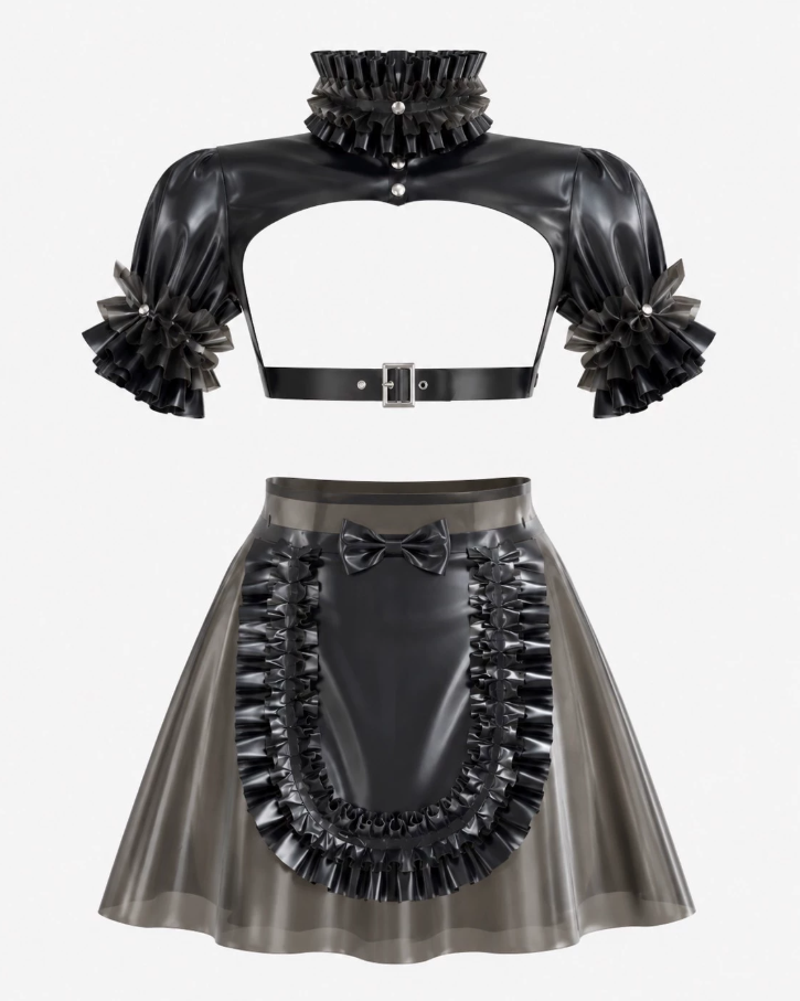 0.4 mm Latex Maid-Inspired Top & Skirt Set | Custom Color