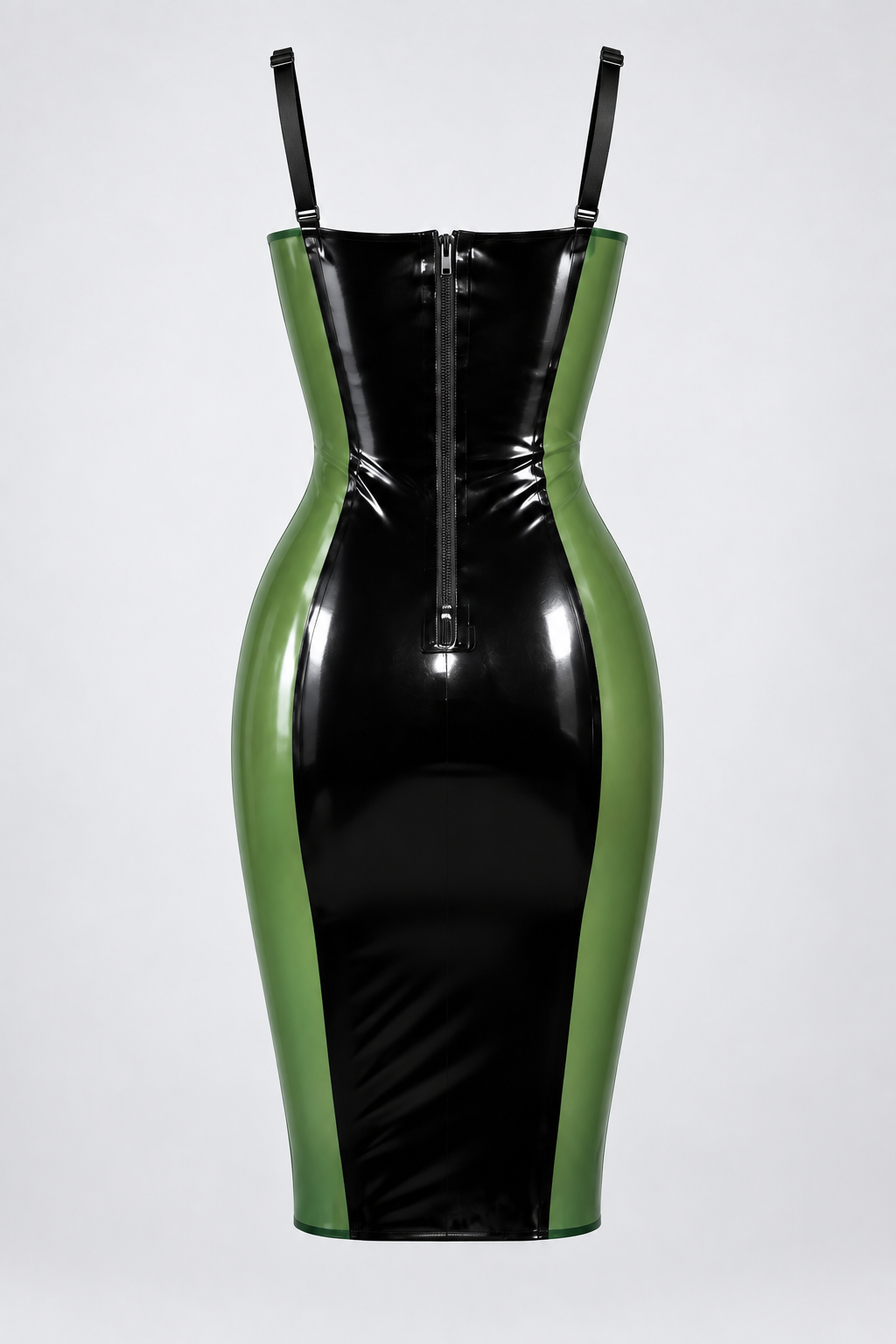 Black & Green Latex Dress with Sweetheart Neckline