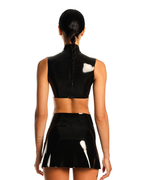 Black Latex High-Neck Cutout Crop Top